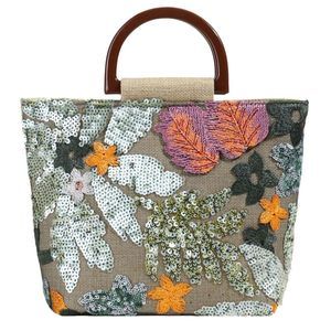 ® Elegant Sequin-Embroidered Woven Tote Bag - Stylish Summer Beach Shoulder :|